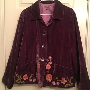 Velvet embroidered jacket with abalone buttons.